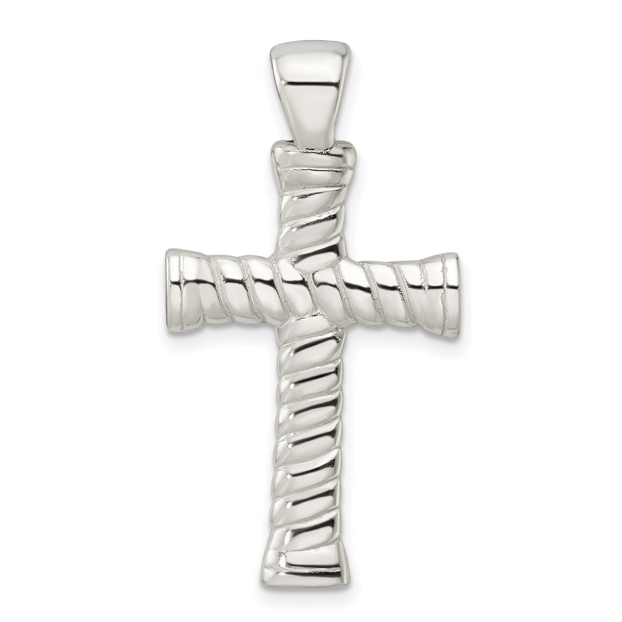 Sterling Silver Cross Pendant with Twisted Rope Texture and Mirror Finish for Men and Women