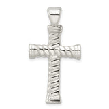 Sterling Silver Cross Pendant with Twisted Rope Texture and Mirror Finish for Men and Women