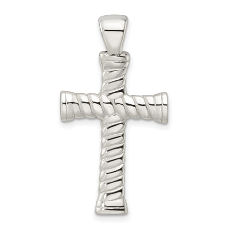 Sterling Silver Cross Pendant with Twisted Rope Texture and Mirror Finish for Men and Women