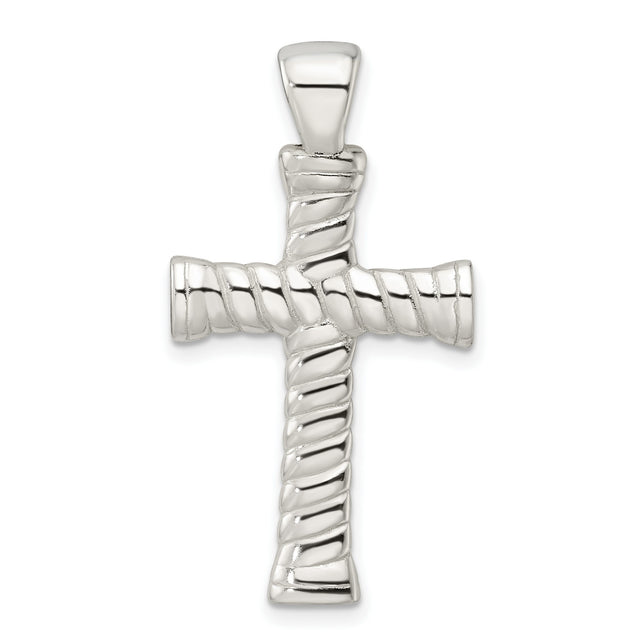 Sterling Silver Cross Pendant with Twisted Rope Texture and Mirror Finish for Men and Women