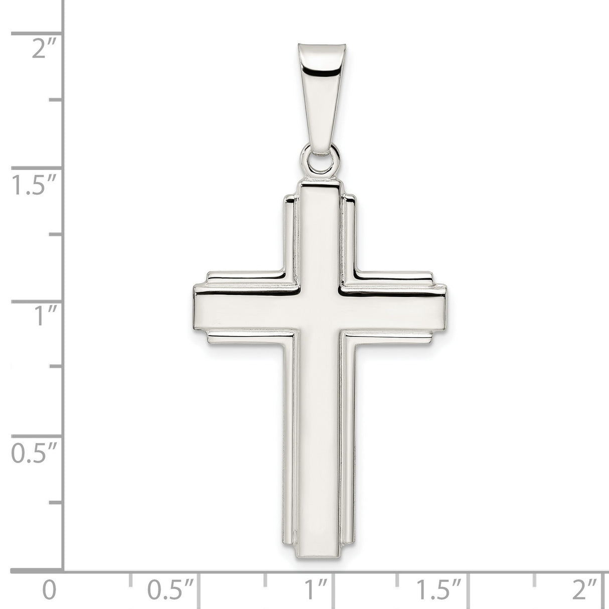 Sterling Silver Cross Pendant with Polished Layered Latin Design, Spiritual Jewelry for Men and Women