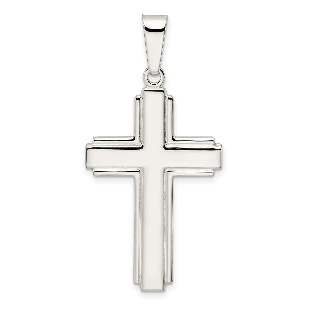 Sterling Silver Cross Pendant with Polished Layered Latin Design, Spiritual Jewelry for Men and Women