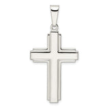 Sterling Silver Cross Pendant with Polished Layered Latin Design, Spiritual Jewelry for Men and Women
