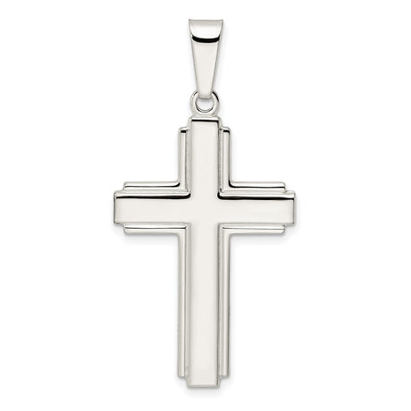 Sterling Silver Cross Pendant with Polished Layered Latin Design, Spiritual Jewelry for Men and Women