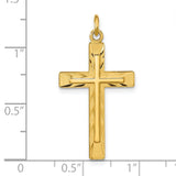 Gold Plated Polished and Satin Diamond-Cut Cross Charm Pendant in Real 925 Sterling Silver