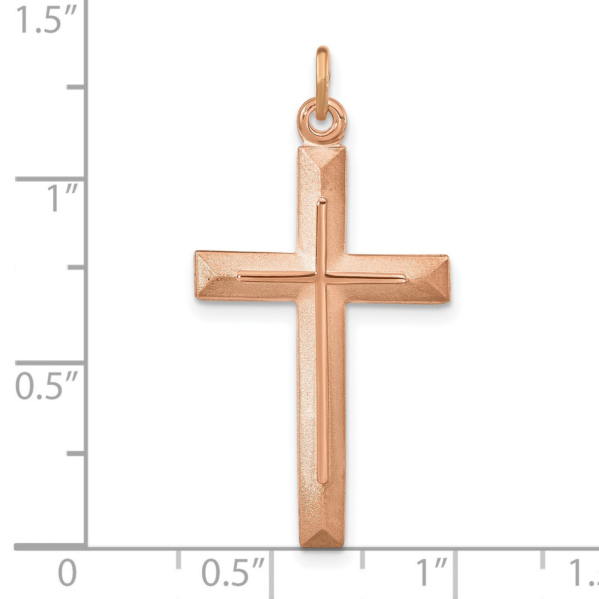 Sterling Silver Cross Pendant with Brushed and Polished Finish, Rose Gold Accents, Modern Religious Design