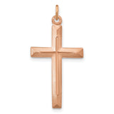 Sterling Silver Cross Pendant with Brushed and Polished Finish, Rose Gold Accents, Modern Religious Design