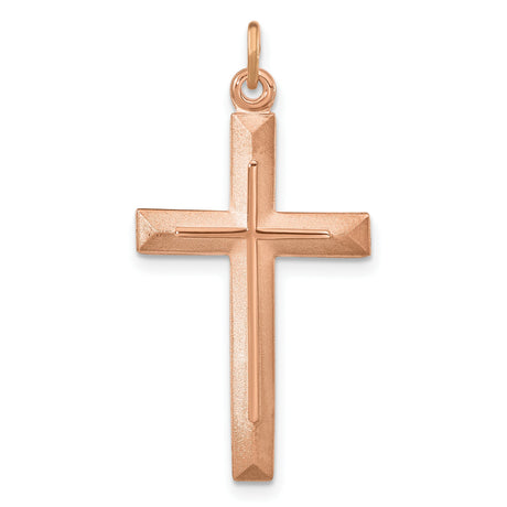Sterling Silver Cross Pendant with Brushed and Polished Finish, Rose Gold Accents, Modern Religious Design