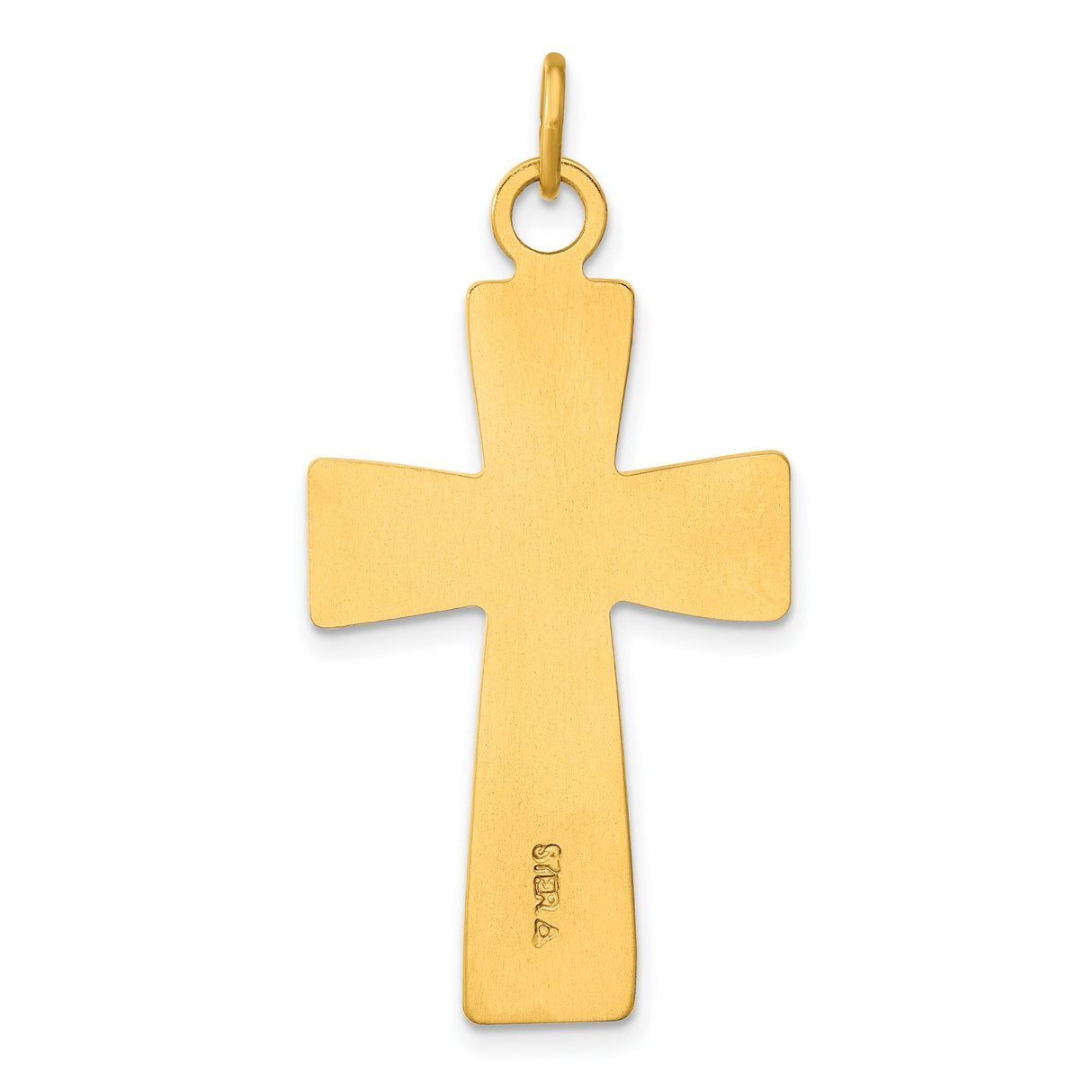 Gold Plated Polished and Satin Cross Charm Pendant in Real 925 Sterling Silver