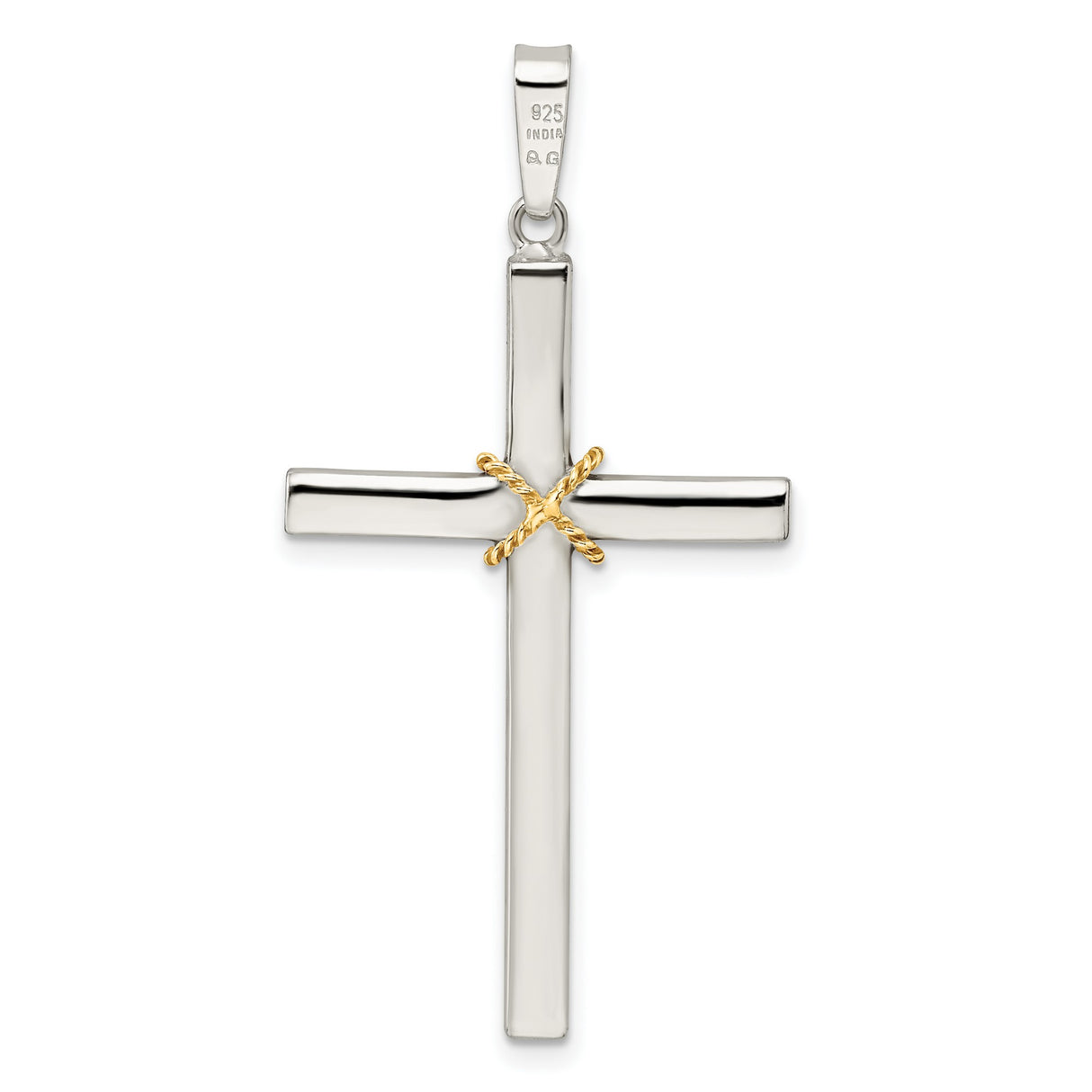 Sterling Silver Cross Pendant with Twisted Rope Detail and Gold Accent, Modern Spiritual Jewelry