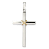 Sterling Silver Cross Pendant with Twisted Rope Detail and Gold Accent, Modern Spiritual Jewelry