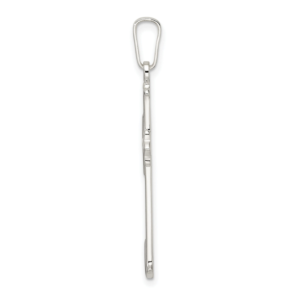Sterling Silver Cross Pendant with Polished Fleur Design, Religious Symbol for Men and Women