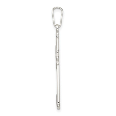 Sterling Silver Cross Pendant with Polished Fleur Design, Religious Symbol for Men and Women