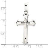 Sterling Silver Cross Pendant with Polished Fleur Design, Religious Symbol for Men and Women