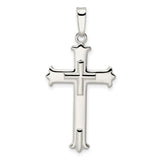 Sterling Silver Cross Pendant with Polished Fleur Design, Religious Symbol for Men and Women