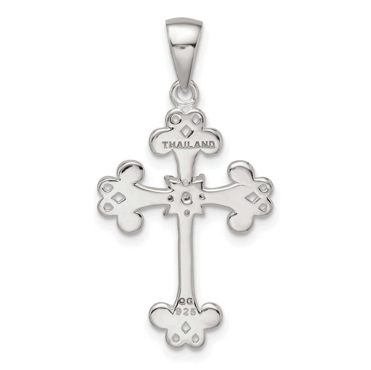 Sterling Silver Cross Pendant with Cubic Zirconia, Filigree Floral Design, Religious Style