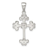 Sterling Silver Cross Pendant with Cubic Zirconia, Filigree Floral Design, Religious Style