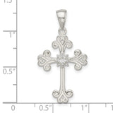 Sterling Silver Cross Pendant with Cubic Zirconia, Filigree Floral Design, Religious Style