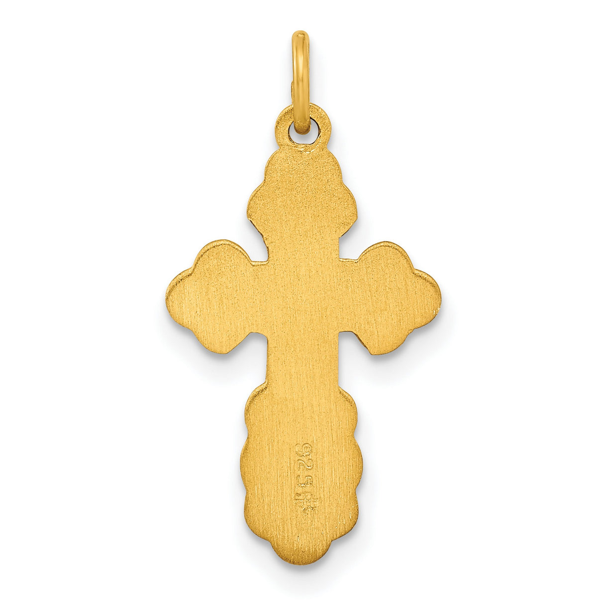 Sterling Silver Eastern Orthodox Cross Pendant with Triple Bar and Scalloped Edge