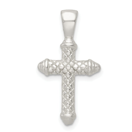 Sterling Silver Cross Pendant Necklace, Textured Diamond Cut Faith Design for Men and Women