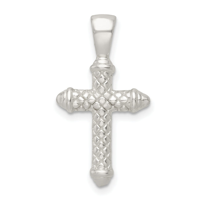 Sterling Silver Cross Pendant Necklace, Textured Diamond Cut Faith Design for Men and Women