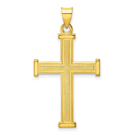 Sterling Silver Cross Pendant with Textured Brushed Finish and Beveled Edges