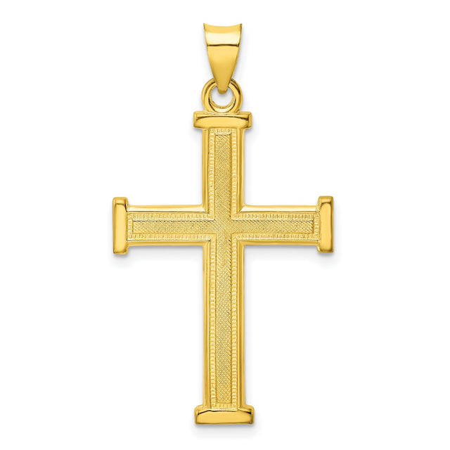 Sterling Silver Cross Pendant with Textured Brushed Finish and Beveled Edges