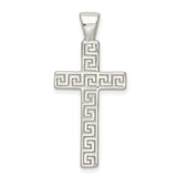 Sterling Silver Cross Pendant with Greek Key and Hollow Latin Design for Men and Women