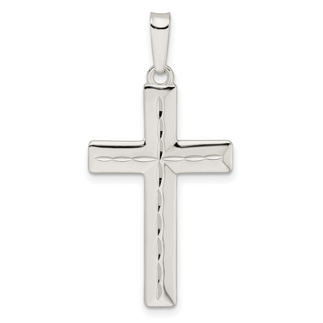 Diamond-Cut Latin Cross Charm Pendant in Real 925 Sterling Silver