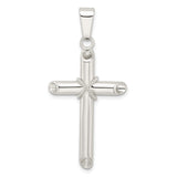 Sterling Silver Cross Pendant with Tube and Rope Detail, Modern Minimalist Religious Design