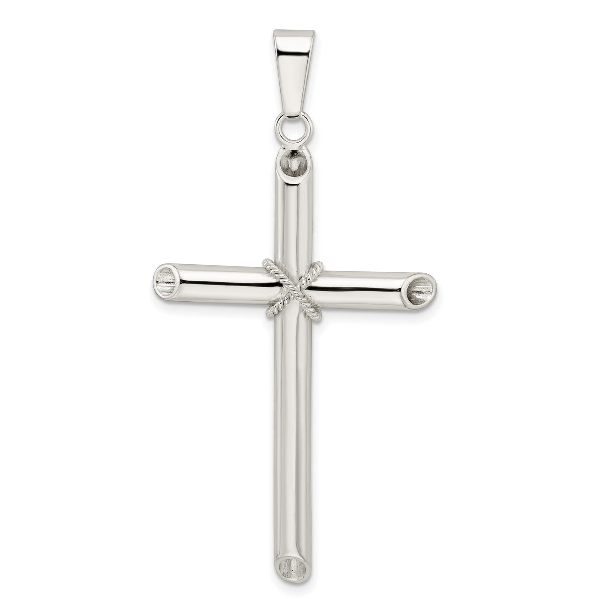 Sterling Silver Cross Pendant with Twisted Tube Center, Modern Unisex Faith Jewelry