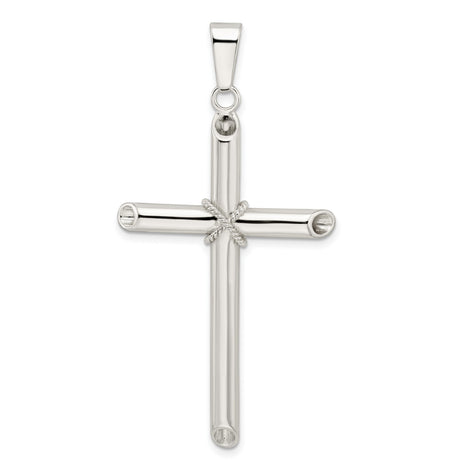 Sterling Silver Cross Pendant with Twisted Tube Center, Modern Unisex Faith Jewelry