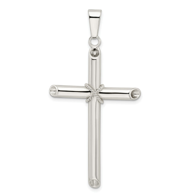 Sterling Silver Cross Pendant with Twisted Tube Center, Modern Unisex Faith Jewelry