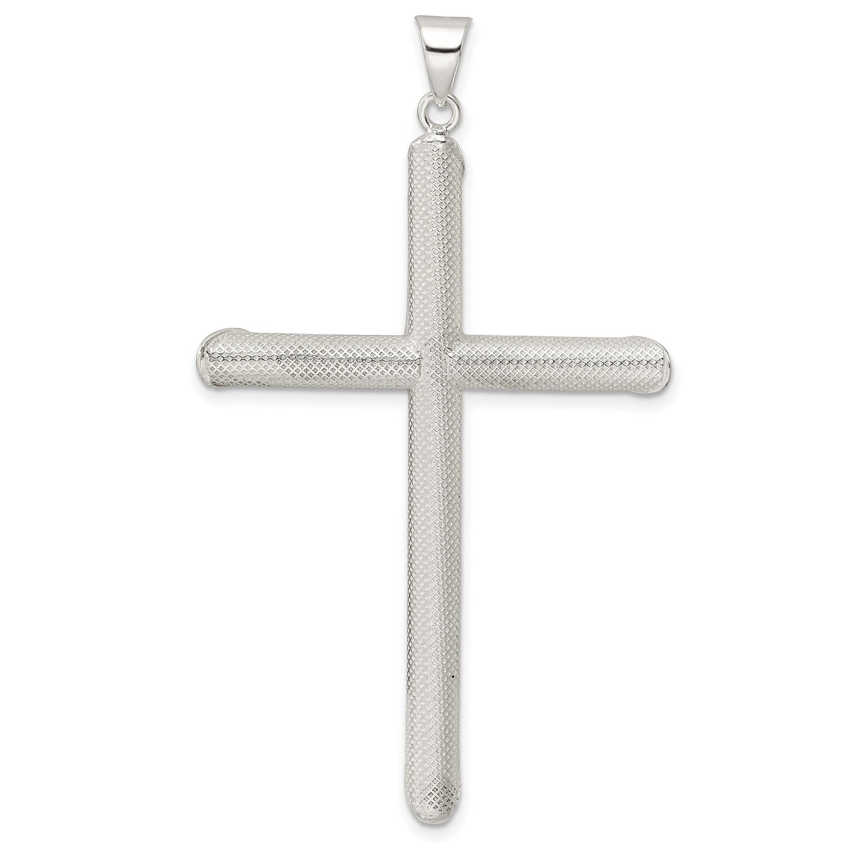 Sterling Silver Cross Pendant with Polished and Textured Finish, Sleek Modern Unisex Design