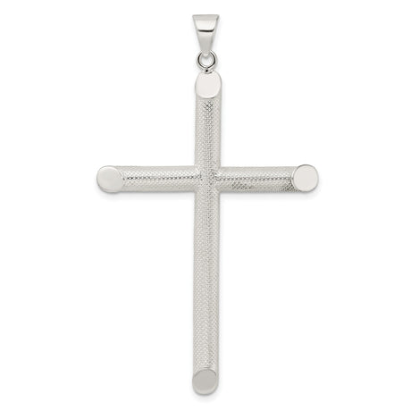 Sterling Silver Cross Pendant with Polished and Textured Finish, Sleek Modern Unisex Design