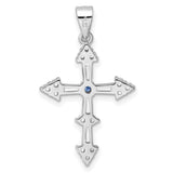 Sterling Silver Cross Pendant with Blue Gemstone and Cubic Zirconia Accents