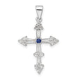 Sterling Silver Cross Pendant with Blue Gemstone and Cubic Zirconia Accents