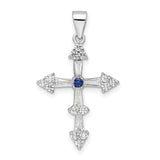 Sterling Silver Cross Pendant with Blue Gemstone and Cubic Zirconia Accents