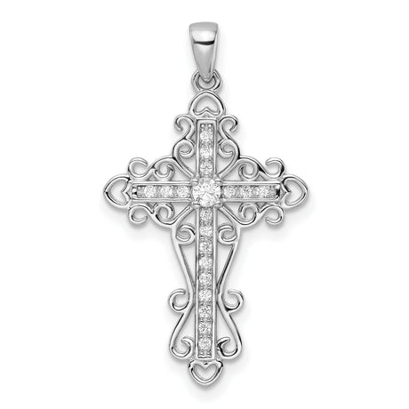 Sterling Silver Cross Pendant with Cubic Zirconia, Vintage Filigree Religious Design