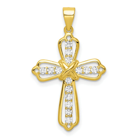 Sterling Silver Cross Pendant with Cubic Zirconia, Polished Gold Tone, Spiritual Style