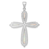 Sterling Silver Cross Pendant with Cubic Zirconia and Lab Created Opal, Teardrop Halo Design