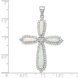 Sterling Silver Cross Pendant with Cubic Zirconia and Lab Created Opal, Teardrop Halo Design