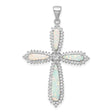 Sterling Silver Cross Pendant with Cubic Zirconia and Lab Created Opal, Teardrop Halo Design