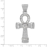 Sterling Silver Ankh Cross Pendant with Cubic Zirconia, Micro Pave Bail, Spiritual Design