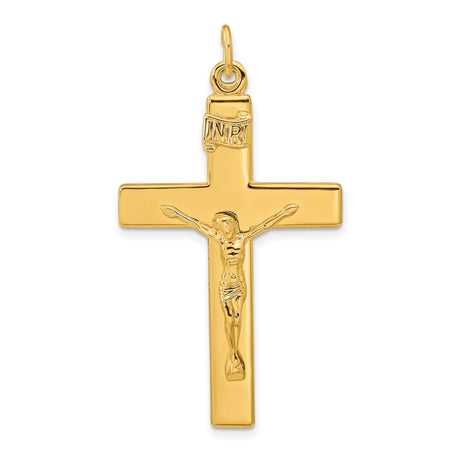Sterling Silver Crucifix Pendant with Raised Jesus Figure and Gold Plated INRI Detail