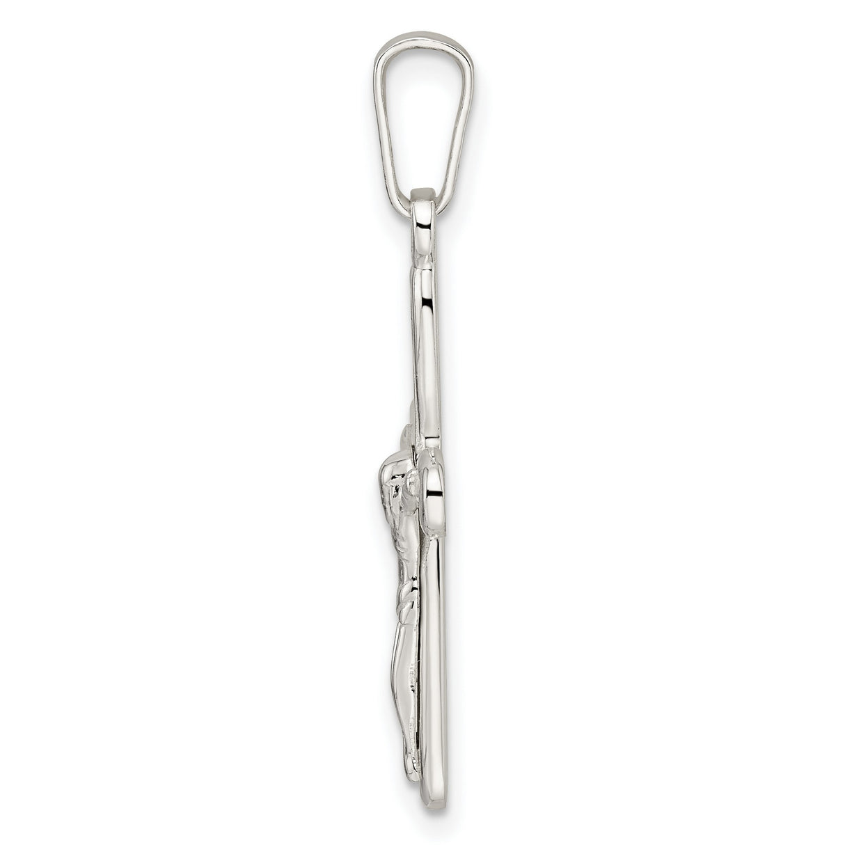 Sterling Silver Crucifix Cross Pendant with Rounded Ends and Raised Christ Figure
