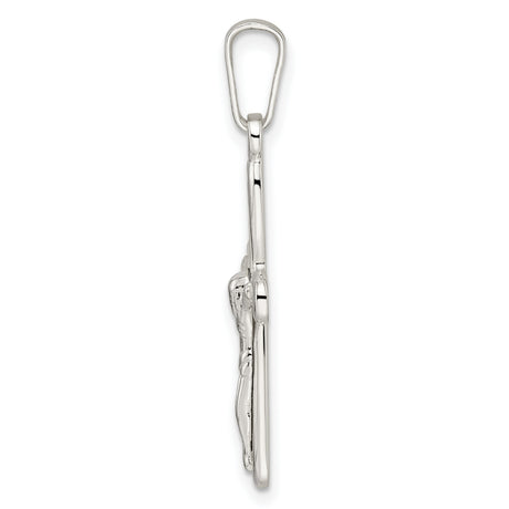 Sterling Silver Crucifix Cross Pendant with Rounded Ends and Raised Christ Figure