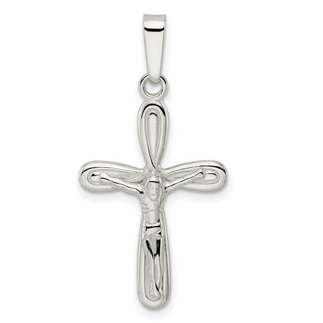 Sterling Silver Crucifix Cross Pendant with Rounded Ends and Raised Christ Figure