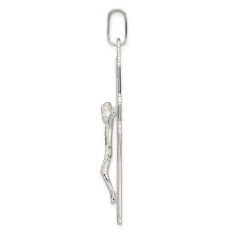 Sterling Silver Crucifix Pendant with High Relief Jesus Figure and Polished Cross Design