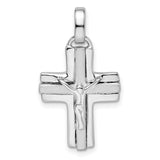 Sterling Silver Crucifix Cross Pendant with Polished and Satin Finish, Jesus Figure Design